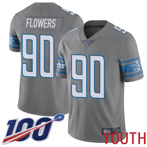 Detroit Lions Limited Steel Youth Trey Flowers Jersey NFL Football 90 100th Season Rush Vapor Untouchable